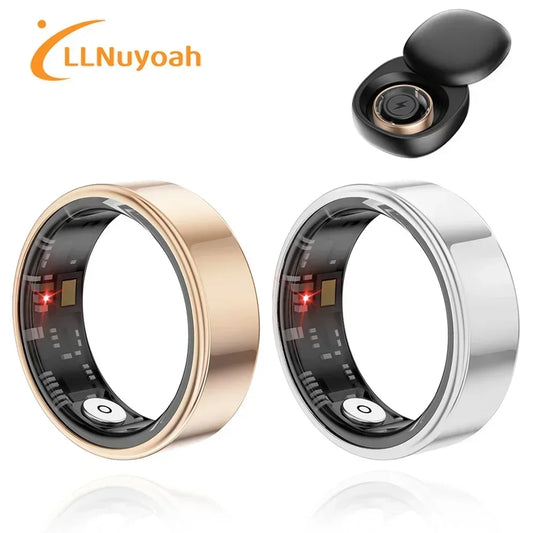 Smart Ring SR03 llNuyoah 2024 for Men Women; Heart Rate and Blood Oxygen Monitor, Bright Black Silver Smart Ring IP68 & 5ATM