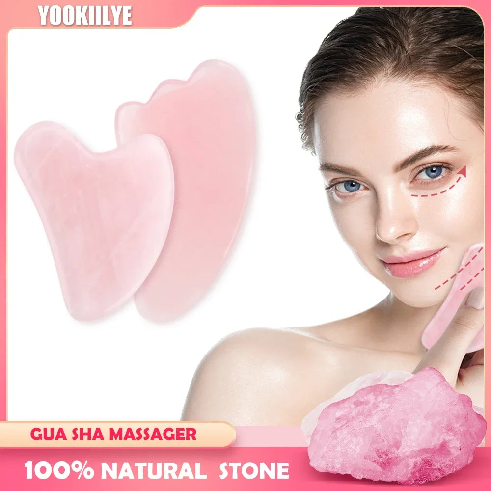 Face Massager Rose Quartz Gua Sha Scraper Natural Jade Stone, Skin Care Massager for Body, Facial, Neck, Back, Beauty, Health, Eye, SPA - Woman