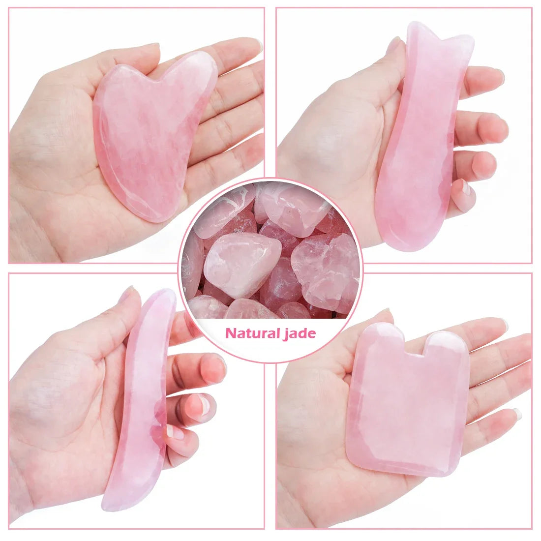 Face Massager Rose Quartz Gua Sha Scraper Natural Jade Stone, Skin Care Massager for Body, Facial, Neck, Back, Beauty, Health, Eye, SPA - Woman