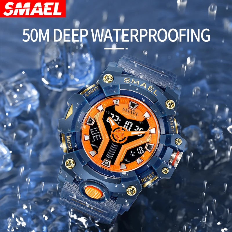 Smart Sport Watch Men / Male  SMAEL, Waterproof, LED, Digital with Stopwatch Function, Big Dial Wristwatch Clock Series 8075 Quartz Watches.