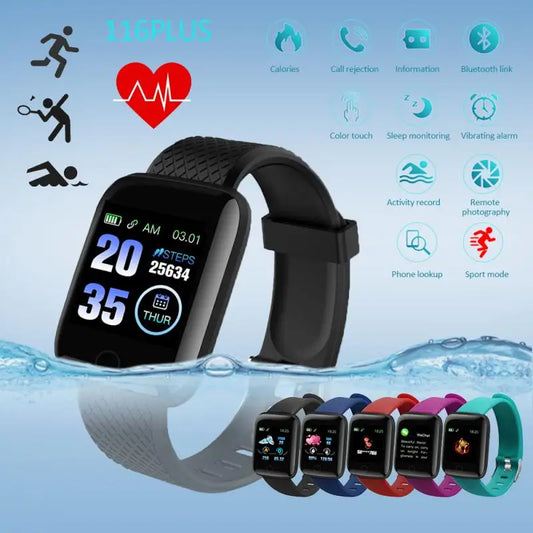 Smart Watch 116 PLUS for Men Women with Heart Rate Monitor, Fitness Tracker, Bluetooth Call Facility, Waterproof, Designed for Sports