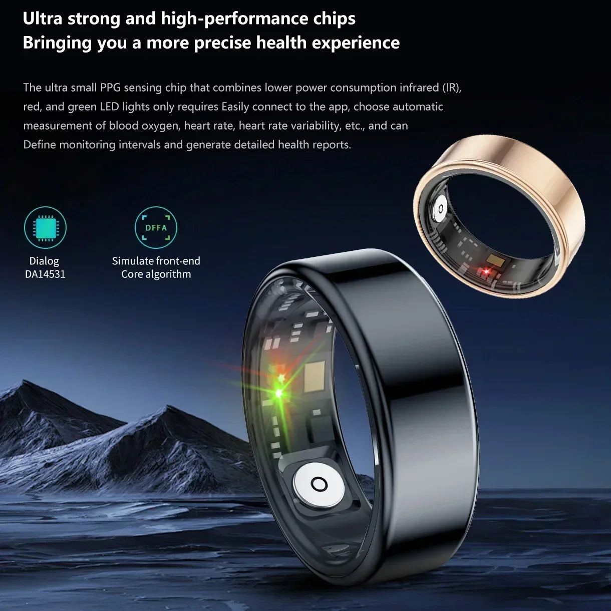 Smart Ring SR03 llNuyoah 2024 for Men Women; Heart Rate and Blood Oxygen Monitor, Bright Black Silver Smart Ring IP68 & 5ATM