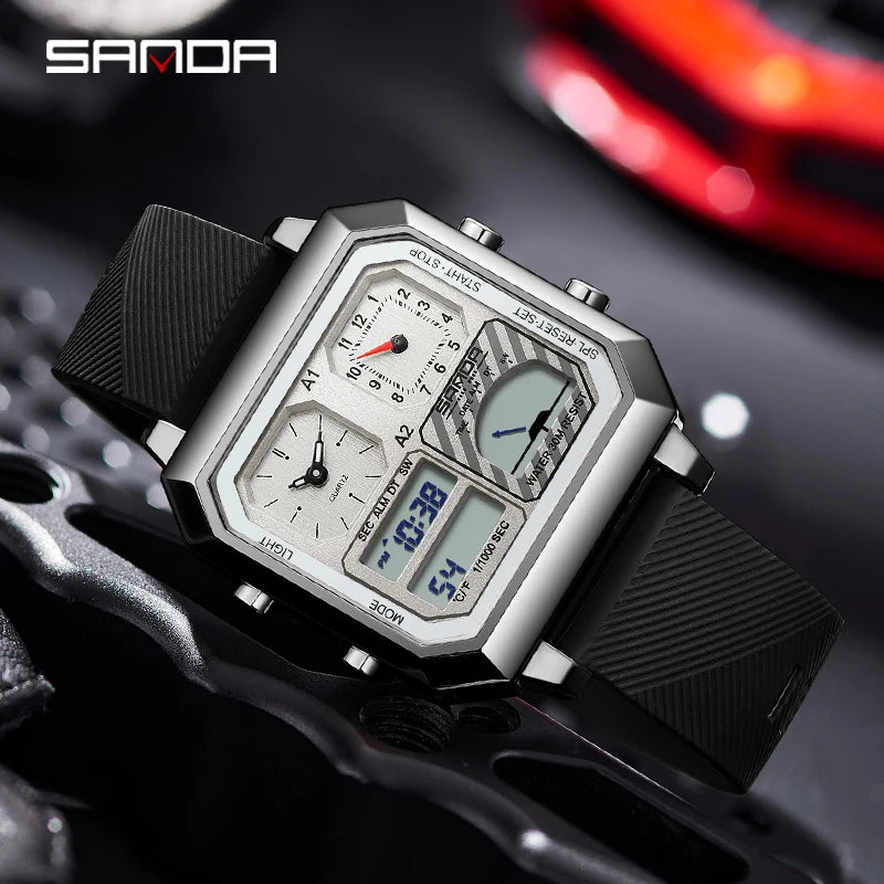 SANDA 6210 Fashion Electronic Student Watch, Multifunction Smart Thermometer, Luminous Date Outdoor Sports Digital Wristwatch, Gift for Men / Boys.