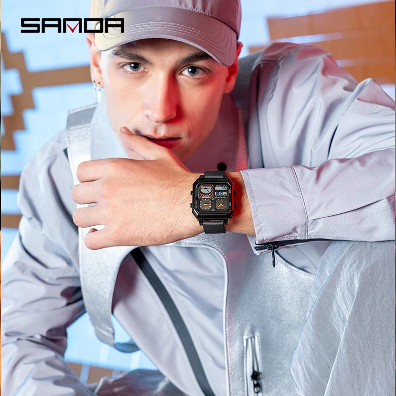 SANDA 6210 Fashion Electronic Student Watch, Multifunction Smart Thermometer, Luminous Date Outdoor Sports Digital Wristwatch, Gift for Men / Boys.